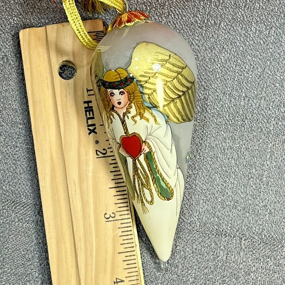 Bill Yee 1995 Inside Painted Glass Christmas Ornament Angel w/Heart Signed 4”